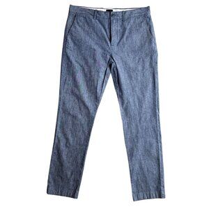 J Crew‎ Mens 33x32 Stretch Chambray 770 Straight Leg Chino Pants Trousers Blue